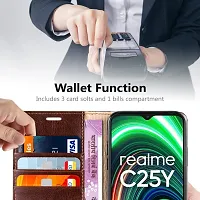 Classy Wallet Case Cover for Realme C25y Brown Dual Protection-thumb1