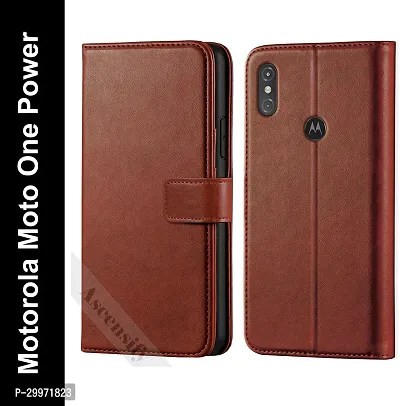 Classy Flip Cover for Motorola Moto One Power Brown Dual Protection