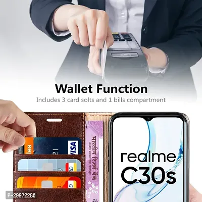 Classy Flip Cover for Realme C30S Brown Dual Protection-thumb5