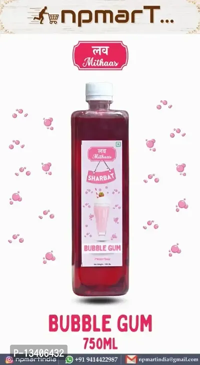 Love Mithaas Pinkish Colour Bubble Gum Flavor Sharbat l Mocktail l Syrup, 750ML-thumb2