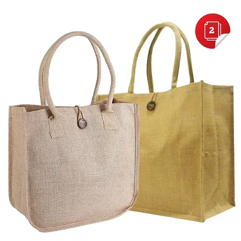Eco-Friendly Jute Bags With Padded Handles (Pack of 2)