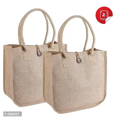 Eco-Friendly Jute Bags with Padded Handles (Pack of 2)-thumb0