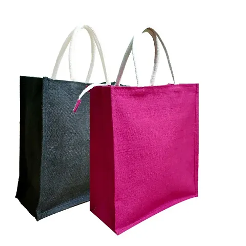 Eco-Friendly Jute Lunch Bags with Zipper (Pack of 2)