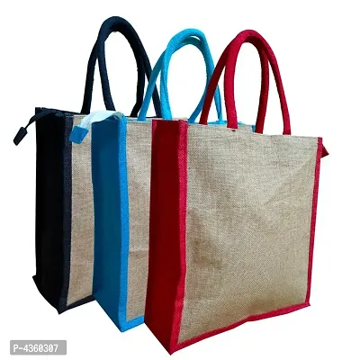 Eco-friendly jute Lunch bags with Zipper (Pack of 3)-thumb0