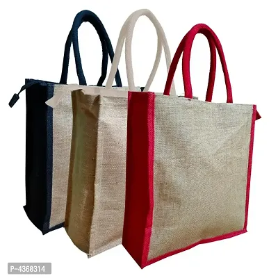 Eco-friendly jute Lunch bags with Zipper (Pack of 3)-thumb0