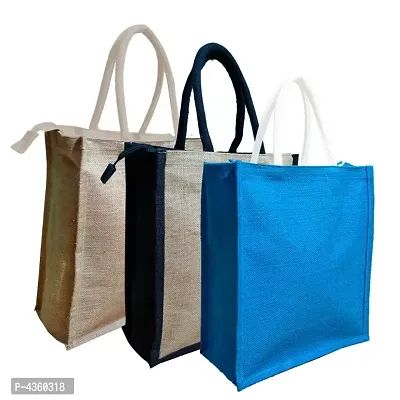 Eco-friendly jute Lunch bags with Zipper (Pack of 3)