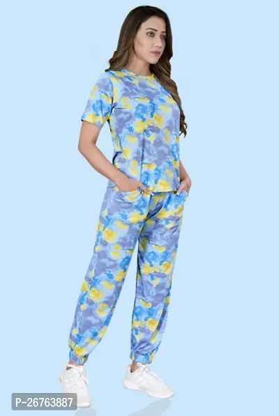 Stylish Blue Cotton Printed Co-Ords Sets For Women-thumb0