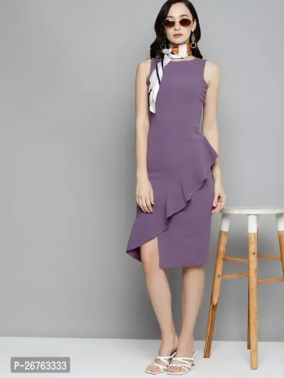 Fancy Purple Cotton Solid Dresses For Women