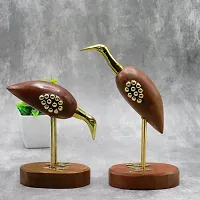 Wooden and Brass Saras, Wooden Antique Decorative Saras Swan Crane Love Birds Showpiece Home Decor - Set of 2, Size:- Big(5 x 9 x 29cm) and Small(5 x 9 x 20cm)-thumb1