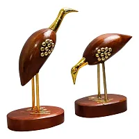 Wooden and Brass Saras, Wooden Antique Decorative Saras Swan Crane Love Birds Showpiece Home Decor - Set of 2, Size:- Big(5 x 9 x 29cm) and Small(5 x 9 x 20cm)-thumb3