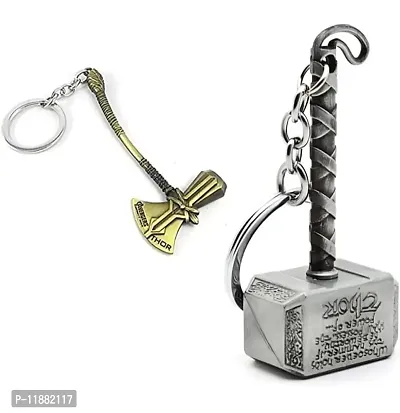 UNIQUE MART Combo Thor Infinity War Hammer Thor Axe hammer Keychain Marvel Keychain-thumb0