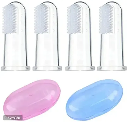 Baby Finger Toothbrush - Silicone Gum Massager and Teether Brush for Babies and Toddlers - Kids Love Them, Clear, set of 4