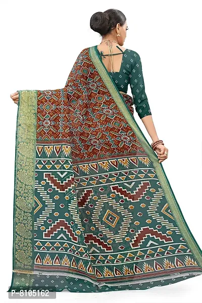 Ditya Fashion Women Cotton Printed Saree With Blouse Pisces (Patola_Style) (rama)-thumb2