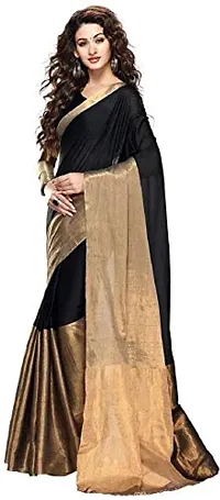 Ditya Fashion Women's Cotton Silk Woven Saree with Blouse Piece (Black)-thumb4