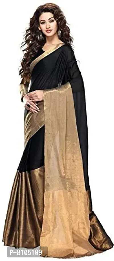 Ditya Fashion Women's Cotton Silk Woven Saree with Blouse Piece (Black)-thumb5