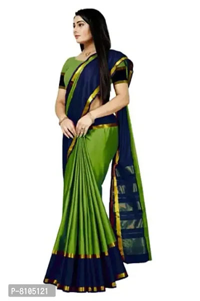 Green Cotton Silk Solid Sarees For Women