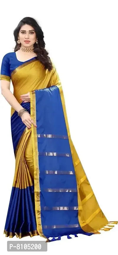 Ditya Fashion Women's Soft Plain Cotton Silk Saree With Blouse Piece (gold)-thumb0