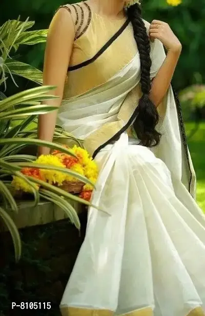 Stylish White Cotton Saree with Blouse piece For Women