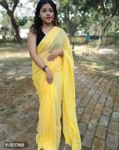 Stylish Yellow Supernet Saree with Blouse piece For Women-thumb0