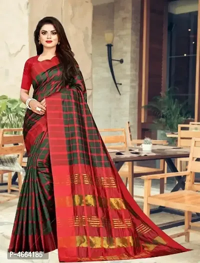 Stylish Multicoloured Chanderi Cotton Saree with Blouse piece For Women-thumb0