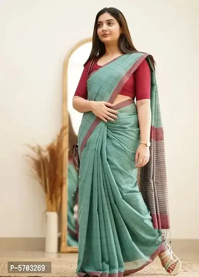 Stylish Green Cotton Saree with Blouse piece For Women