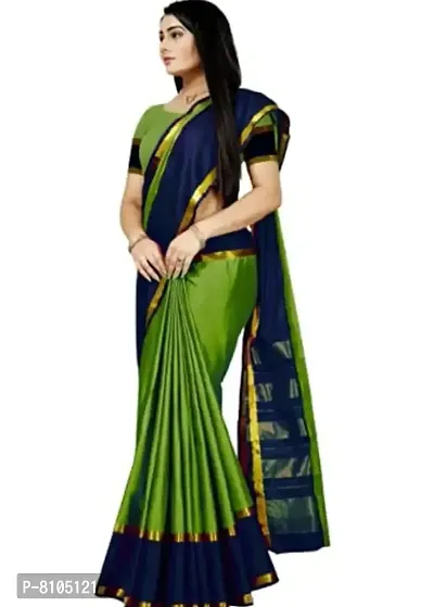 Stylish Green Cotton Silk Saree with Blouse piece For Women