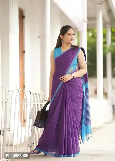 Stylish Purple Cotton Silk Saree with Blouse piece For Women-thumb0