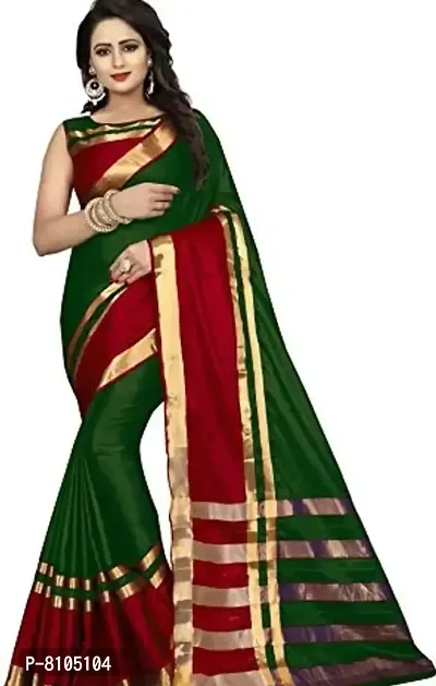 Stylish Green Cotton Silk Saree with Blouse piece For Women