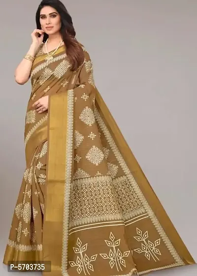 Stylish Beige Cotton Saree with Blouse piece For Women-thumb0