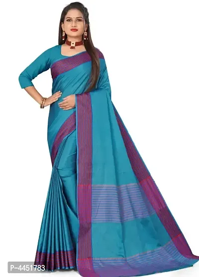 Stylish Blue Linen Saree with Blouse piece For Women-thumb0