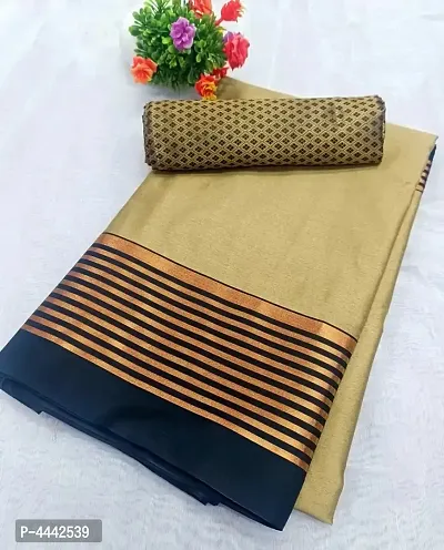 Stylish Beige Cotton Silk Saree with Blouse piece For Women-thumb0