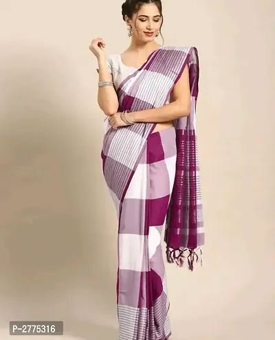 Stylish Purple Linen Saree with Blouse piece For Women-thumb0