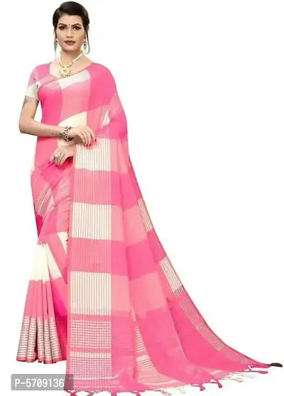 Stylish Pink Cotton Silk Saree with Blouse piece For Women-thumb0