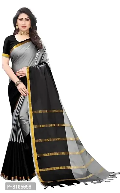 Stylish Grey Art Silk Saree with Blouse piece For Women-thumb0