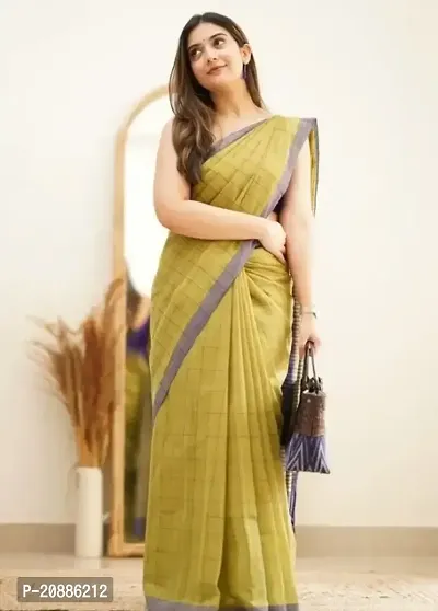 Stylish Golden Chanderi Silk Saree with Blouse piece For Women-thumb0