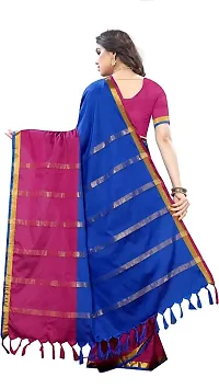 Ditya Fashion Women's Soft Plain Cotton Silk Saree With Blouse Piece (blue)-thumb1