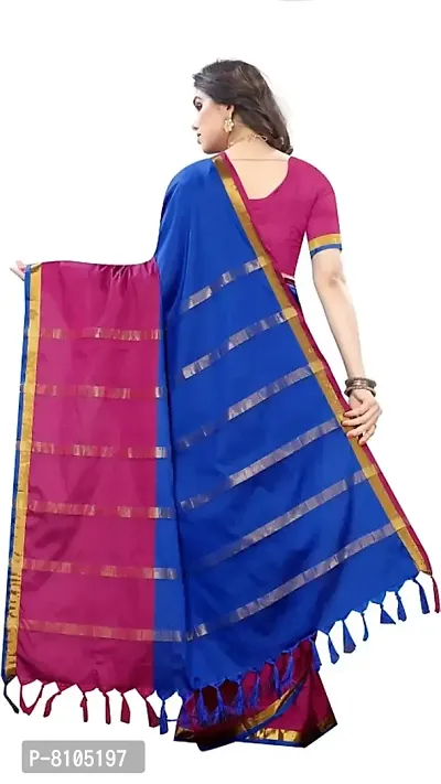 Ditya Fashion Women's Soft Plain Cotton Silk Saree With Blouse Piece (blue)-thumb2