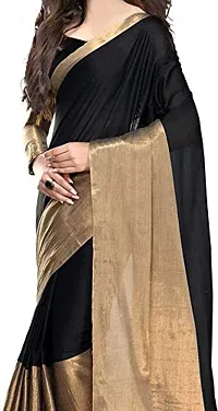 Ditya Fashion Women's Cotton Silk Woven Saree with Blouse Piece (Black)-thumb2