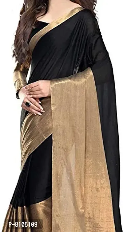 Ditya Fashion Women's Cotton Silk Woven Saree with Blouse Piece (Black)-thumb3