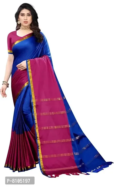 Ditya Fashion Women's Soft Plain Cotton Silk Saree With Blouse Piece (blue)