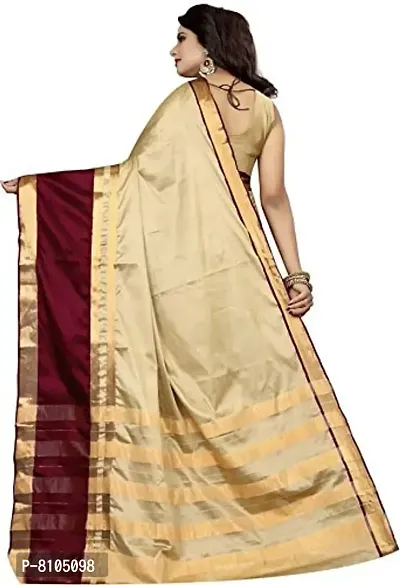 Ditya Fashion Women's Cotton Soft Silk Saree with Blouse Pieces (cream)-thumb2