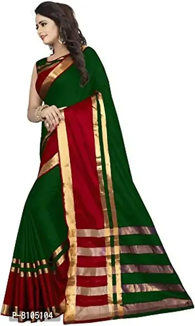 Stylish Green Cotton Silk Saree with Blouse piece For Women-thumb4