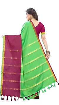 Ditya Fashion Women's Soft Plain Cotton Silk Saree With Blouse Piece (paroot green)-thumb2