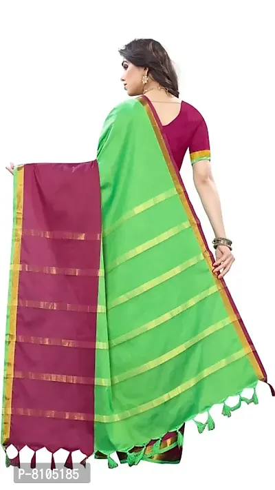 Ditya Fashion Women's Soft Plain Cotton Silk Saree With Blouse Piece (paroot green)-thumb3