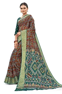 Ditya Fashion Women Cotton Printed Saree With Blouse Pisces (Patola_Style) (rama)-thumb3