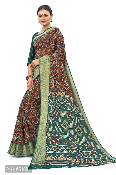 Ditya Fashion Women Cotton Printed Saree With Blouse Pisces (Patola_Style) (rama)-thumb4