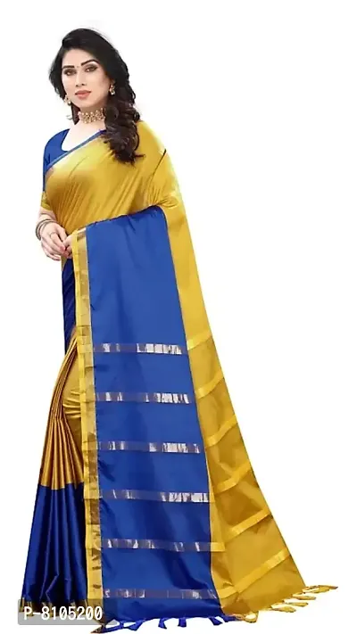 Ditya Fashion Women's Soft Plain Cotton Silk Saree With Blouse Piece (gold)-thumb4