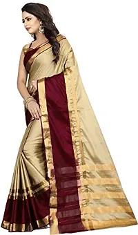 Ditya Fashion Women's Cotton Soft Silk Saree with Blouse Pieces (cream)-thumb3