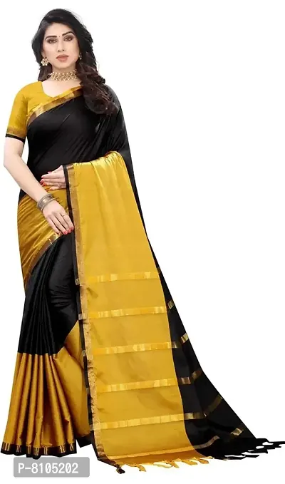 Ditya Fashion Women's Soft Plain Cotton Silk Saree With Blouse Piece (black)