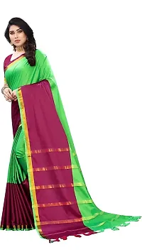 Ditya Fashion Women's Soft Plain Cotton Silk Saree With Blouse Piece (paroot green)-thumb1